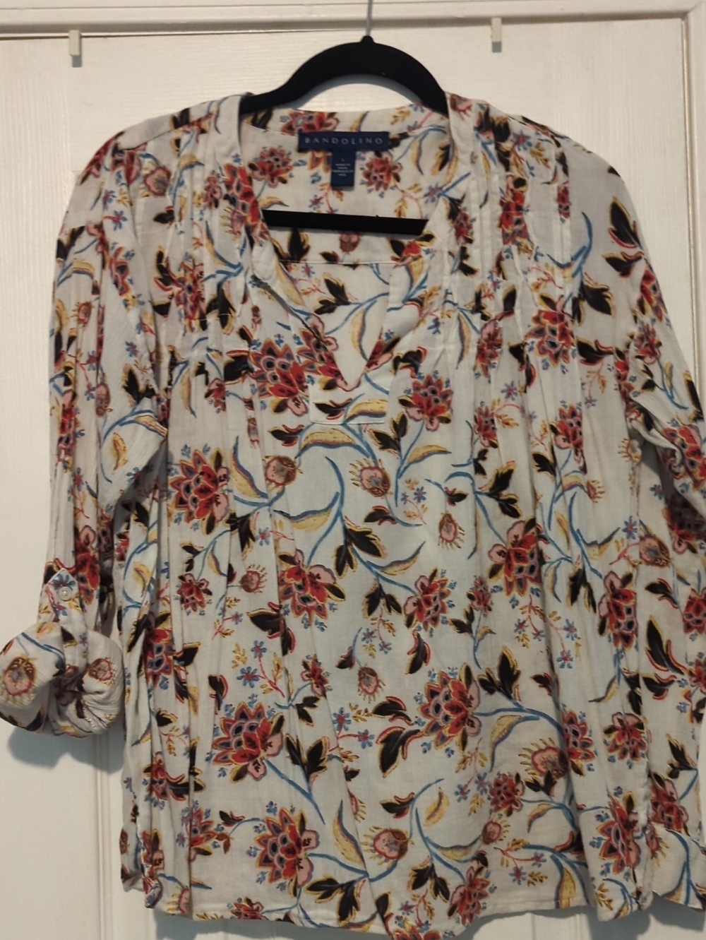 Bandolino Cream Floral Long-Sleeve Peasant Blouse